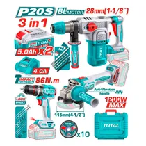 Combo 3 Em 1 Kit Total TOSLI251195 Furadeira 86NM + Esmerilhadeira 1200W + Martelete 28MM – com Acessórios