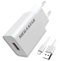 Carregador de Parede Mega Star CH420B USB-A 20 W + Cabo USB-C - Branco