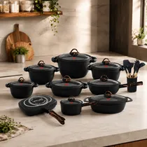 Conjunto de Panelas de Indução Ucc Life de 35 Peças, Antiaderente, Preto