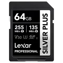 Cartão de Memória Lexar SD 64GB 255/135 Silver Plus V30