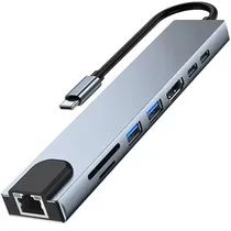 Trove Hub USB-C 8EN1 USB/ USB-C/ HDMI/ SD/ TF/ RJ45 1000MBPS Gray