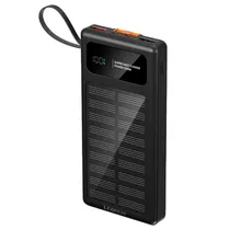 Carregador Portátil Powerbank Solar Luo LU-6090 / 12000MAH / USB-C X2 / USB-A X2 / com Cabo Embutido Lightning - USB-C - Preto