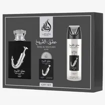 Perfume Lattafa *Kit* Gift Set Ishq Al Shuyukh Silver Edp 3 Em 1