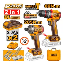 Combo 2 Em 1 Kit Total TCKLI20277 Chave de Impacto + Furadeira – 66NM + 285NM / com 2 Baterias / 2AH
