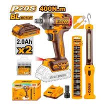 Combo 2 Em 1 Kit Ingco Chave de Impacto + Lanterna + 2 Baterias COSLI23048 – com Acessórios