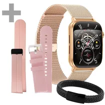 Relógio G-Tide S6 Pro com Bluetooth - Dourado/Rosa + 2 Pulseiras