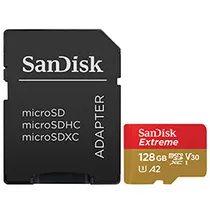 Cartão de Memória Micro SD Sandisk Extreme U3 V30 128GB 4K - SDSQXAA-128G-GN6MA