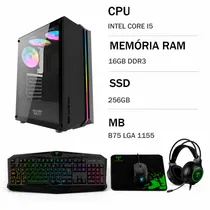 PC Montado Gamer Intel Core i5-3470 GTX-750 16GB Ram 256GB SSD + Mouse + Teclado + Fone de Ouvido - Preto