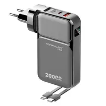 Carregador Portatil Powerbank Konfulon A57Q / 22.5W / 20000MAH / USB-C / USB-A / com Cabo Embutido USB-C - Lightning / com Adaptador de Tomada - Preto