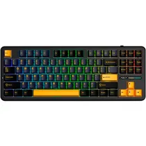 Teclado Aula F87 RGB Meca. Wireless c/Cabo Dark BL Gray Wood SW Ing/Dark Blue