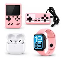 Kit Smartwatch K35 Mini 46MM + Fone de Ouvido + Console Portátil - Rosa