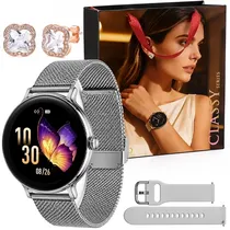 Relogio Smartwatch G-Tide Q2 Pro com Bluetooth - Silver + Brinco + Pulseira