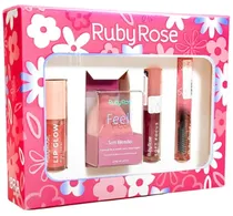 Kit Ruby Rose Difuminador+Tint Blur+Óleo Labial+Gel para Sobrancelhas (4 Peças)