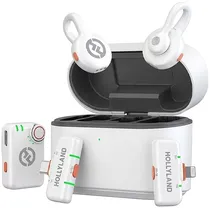 Microfone de Lapela Sem Fio Hollyland Lark M2S Ultimate Combo com USB-C/Lightning - Glacier White (Anatel)