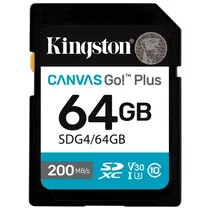 Cartao SD 64GB Kingston Canvas Go Plus V30 U3 C10 SDG4/64GB 200MB/s