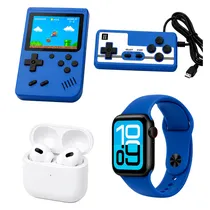 Kit Smartwatch K35 Mini 46MM + Fone de Ouvido + Console Portátil - Azul
