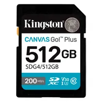 Cartao SD 512GB Kingston Canvas Go Plus C10 U3 V30 SDG4/512GB 200MB/s