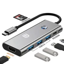 Hub Multiporta Ur HUB-01 / USB-C / USB-A X3 / USB-C / HDMI / TF / SD - Cinza