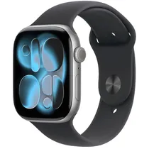 Apple Watch S11 46MM MEV44LW/ A com GPS/ Wide Angle Oled Always-On Retina Display / Pulseira Sport Band M/ L / Aluminium Case - Space Gray/ Black