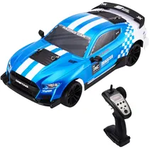 Automodelo Carro Elétrico Huaxiang Toys Drift Racing No° 8616A - Escala 1/14 - 48KM/H - Recarregável - com Controle - Azul e Branco