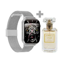 Kit Relógio G-Tide S6 Pro com Bluetooth - Prata/Cinza + Perfume Ambos 30 ML