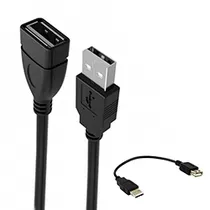 Cabo de Extensão USB para USB 2.0 - 1.8M Preto + Adaptador USB Macho / Fêmea