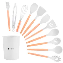 Kit de Utensílios para Cozinha de Silicone Mox MO-KUS111 com Cabo de Madeira / 12 Pecas - Branco