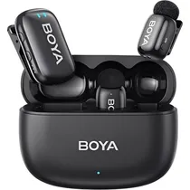 Microfone Sem Fio Boya MINI-18 (2TX+1RX) para Câmera 3.5 MM - Preto