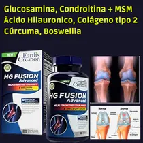 Earthg Fusion, Oferece Uma Mistura Potente de Glucosamina, Condroitina, Colágeno Tipo II, Ácido HialurÔnico, MSM e Boswellia. Tratamento para Artrite e Artrose