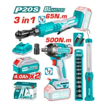 Combo 3 Em 1 Kit Total TOSLI240461 Parafusadeira de Impacto 50NM + Chave Catraca 1/2" + Lanterna – com Acessórios
