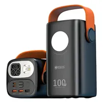 Estacao de Carga Powerbank Hrebos PB-999 / 100W / 60000MAH / USB-A X3/ USB-C X2 / com Lanterna - Preto (para Notebook - Celular e Starlink)
