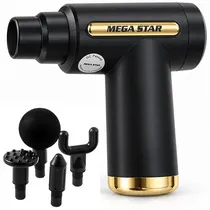 Masajeador Muscular Portatil Megastar FMA9 Con 4 Cabezales - Negro/Dorado