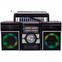 Radio Portatil Megastar RX1000BTN com USB / SD / FM / AM / Solar - Preto/ Marrom