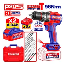 Parafusadeira/ Furadeira À Bateria Emtop ECIDL20968 – Sem Impacto / 96NM / 4AH / 2 Baterias Inclusas