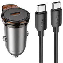 Carregador Veicular Hoco NZ16 30W USB-C/USB-C - Metal Grey