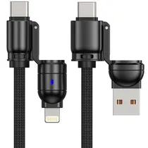 Cabo G-Tide Bullet Power WC155-5 / 4 Em 1 / USB-C + Lightning + USB / 1.5 Metros / Nylon - Preto