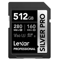 Cartão de Memória Lexar SD 512GB Silver Pro 280-160MB/s V60