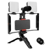 Palo de Selfie Stick com 2 Luzes LED Microfone e Tripé