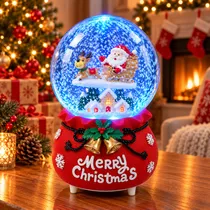 Globo de Neve Papai Noel Trenó LED Som 7 X 12 CM