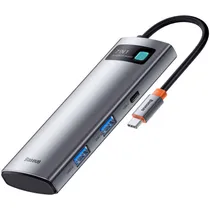 Hub USB-C 7 En 1 Baseus WKWG020113 2 USB-A 3.0+HDMI 4K+2 USB-C PD+SD+TF - Gris