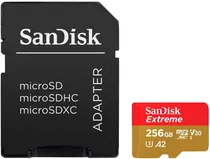 Memória Micro SDXC Extreme A2 Sandisk 256GB 190MBS 2X1