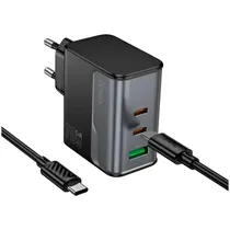 Carregador Hoco CS75A 70W USB-C+USB-A com Cabo - Preto