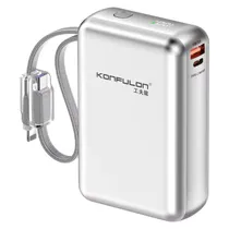 Carregador Portatil Powerbank Konfulon A80Q / 22.5W / 20000MAH / USB-C / USB-A / Cabo Embutido USB-C - Lightning - Silver