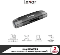 Lector de Memoria Lexar Dual Slot SD/ Microsd/ USB/ USB-C 170MB/ s (LRW310X-BNBNG)