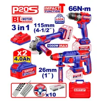 Combo 3 Em 1 Kit Emtop ELOSLI241198 Parafusadeira + Lixadeira + Martelete – com Acessórios
