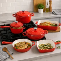 Conjunto de Panelas de Indução Antiaderentes Ucc Life de 11 Peças, Vermelho