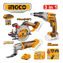 Combo 3 Em 1 Kit Ingco COSLI250382 Serra Circular + Parafusadeira + Serra Oscilante – com Acessórios