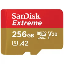 Memória Micro SD Sandisk Extreme 190-130 MB/s U3 256 GB com Adaptador (SDSQXAV-256G-GN6MA)