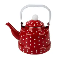 Chaleira Esmaltada Vintage Porcelana Elegante 2,5 Litros Cor Vermelha Poá Branca.