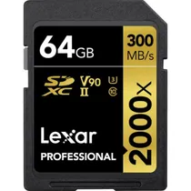 Cartão de Memória Lexar SD 64GB Golden 300/260MBS 2000X V90